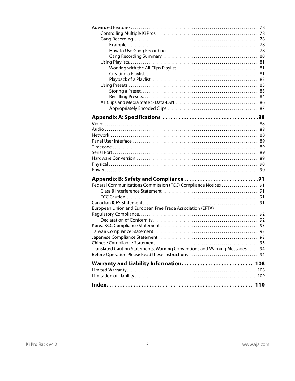 AJA Ki Pro Rack User Manual | Page 5 / 111