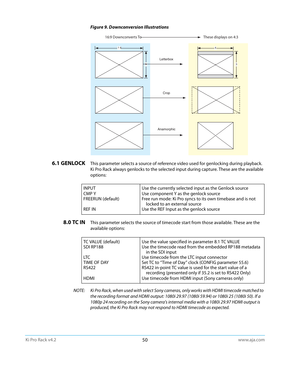 1 genlock, 0 tc in, 1 genlock 8.0 tc in | AJA Ki Pro Rack User Manual | Page 50 / 111