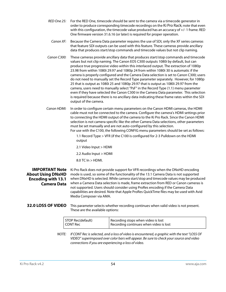 0 loss of video | AJA Ki Pro Rack User Manual | Page 54 / 111