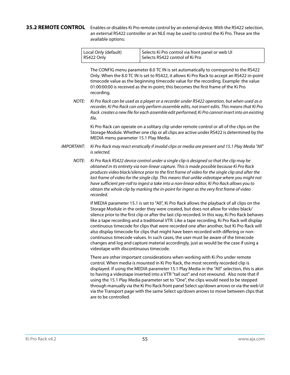 2 remote control | AJA Ki Pro Rack User Manual | Page 55 / 111