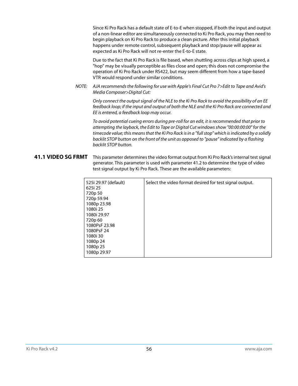 1 video sg frmt | AJA Ki Pro Rack User Manual | Page 56 / 111