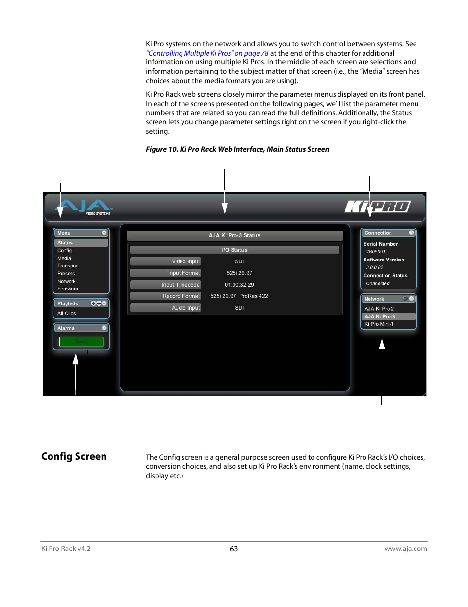 Config screen | AJA Ki Pro Rack User Manual | Page 63 / 111