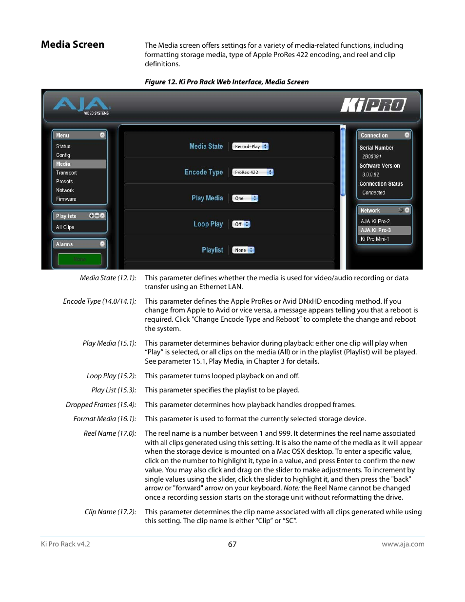 Media screen | AJA Ki Pro Rack User Manual | Page 67 / 111