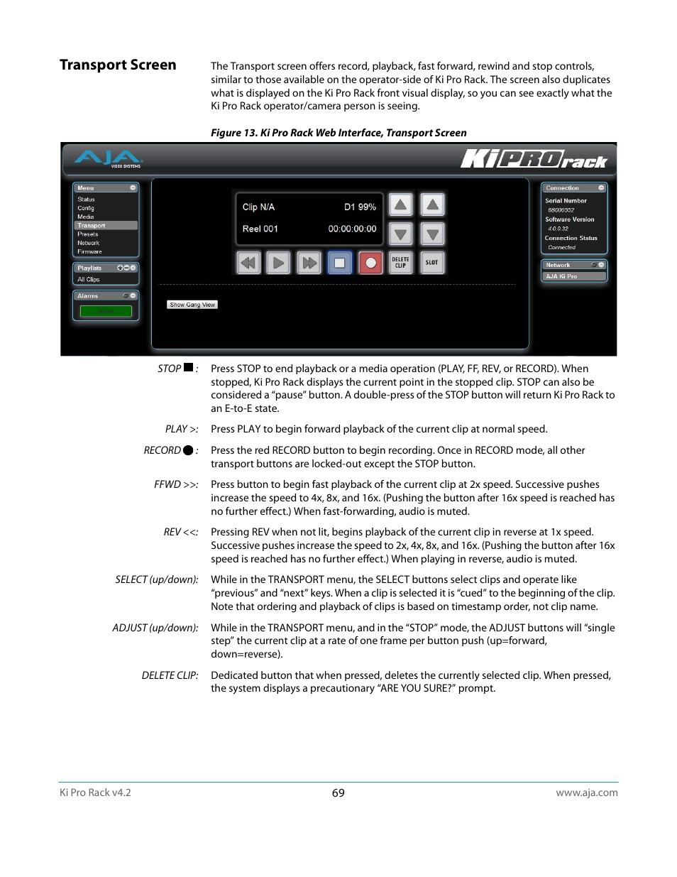 Transport screen | AJA Ki Pro Rack User Manual | Page 69 / 111