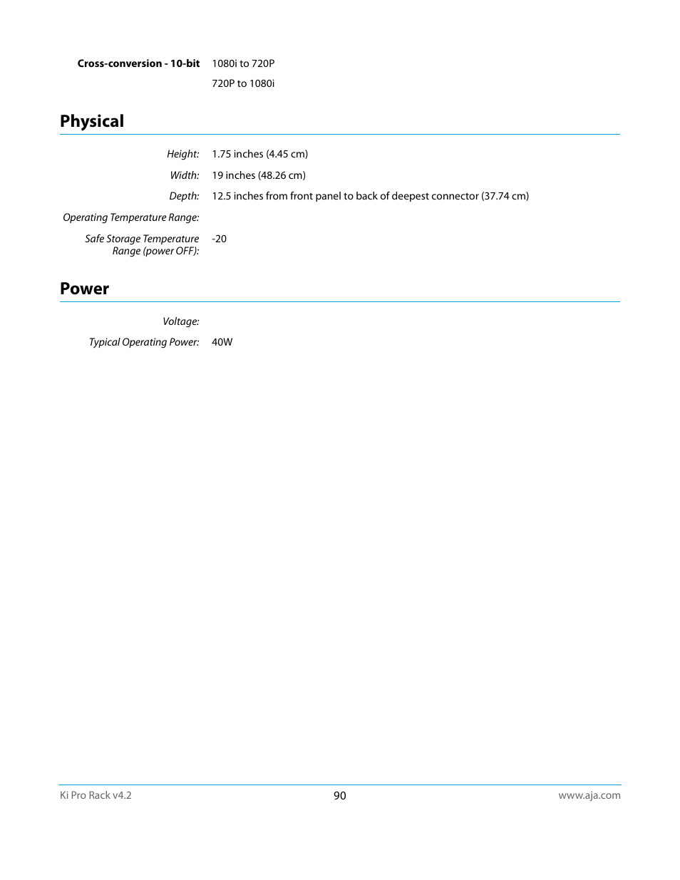 Physical, Power, Physical power | AJA Ki Pro Rack User Manual | Page 90 / 111