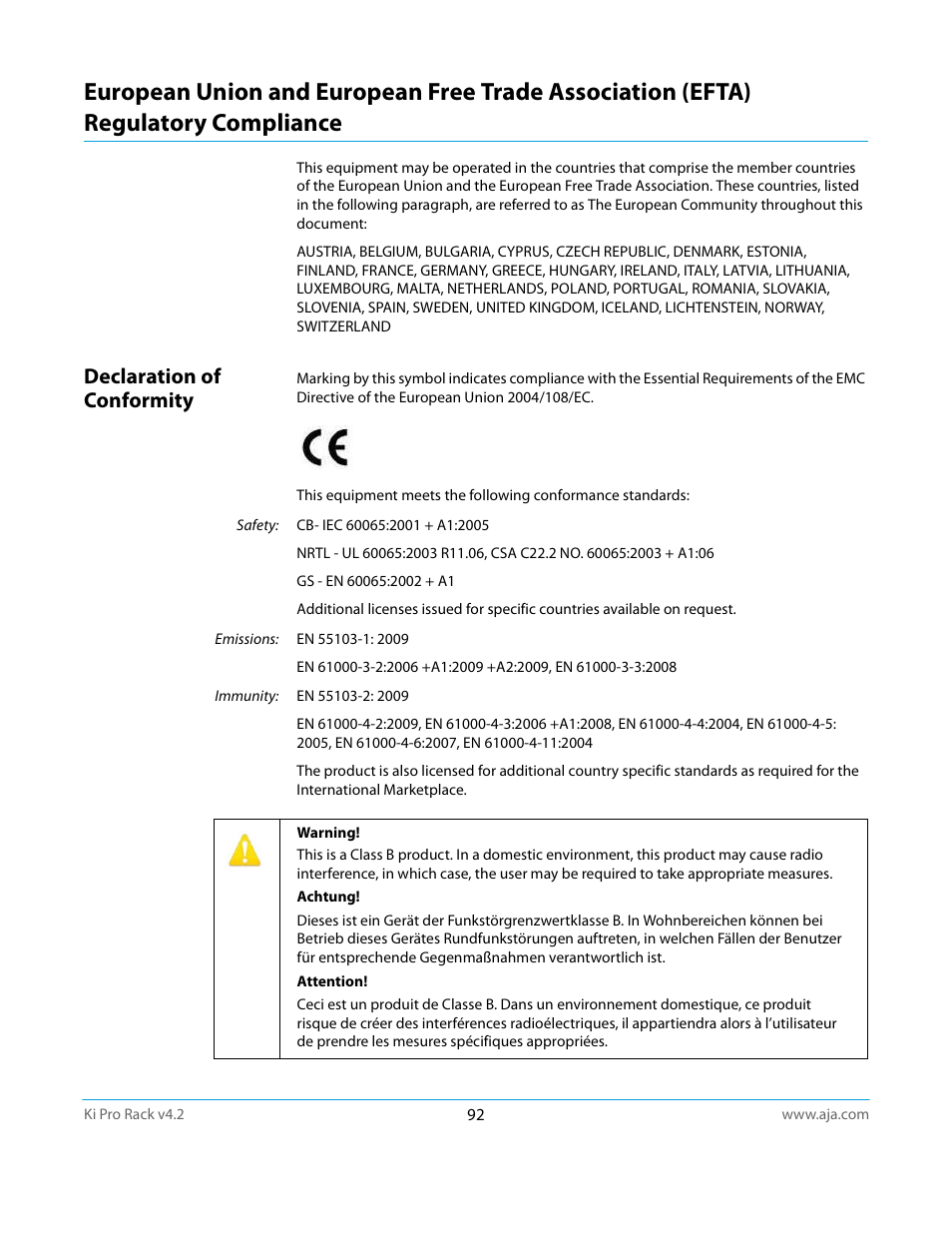 Declaration of conformity | AJA Ki Pro Rack User Manual | Page 92 / 111