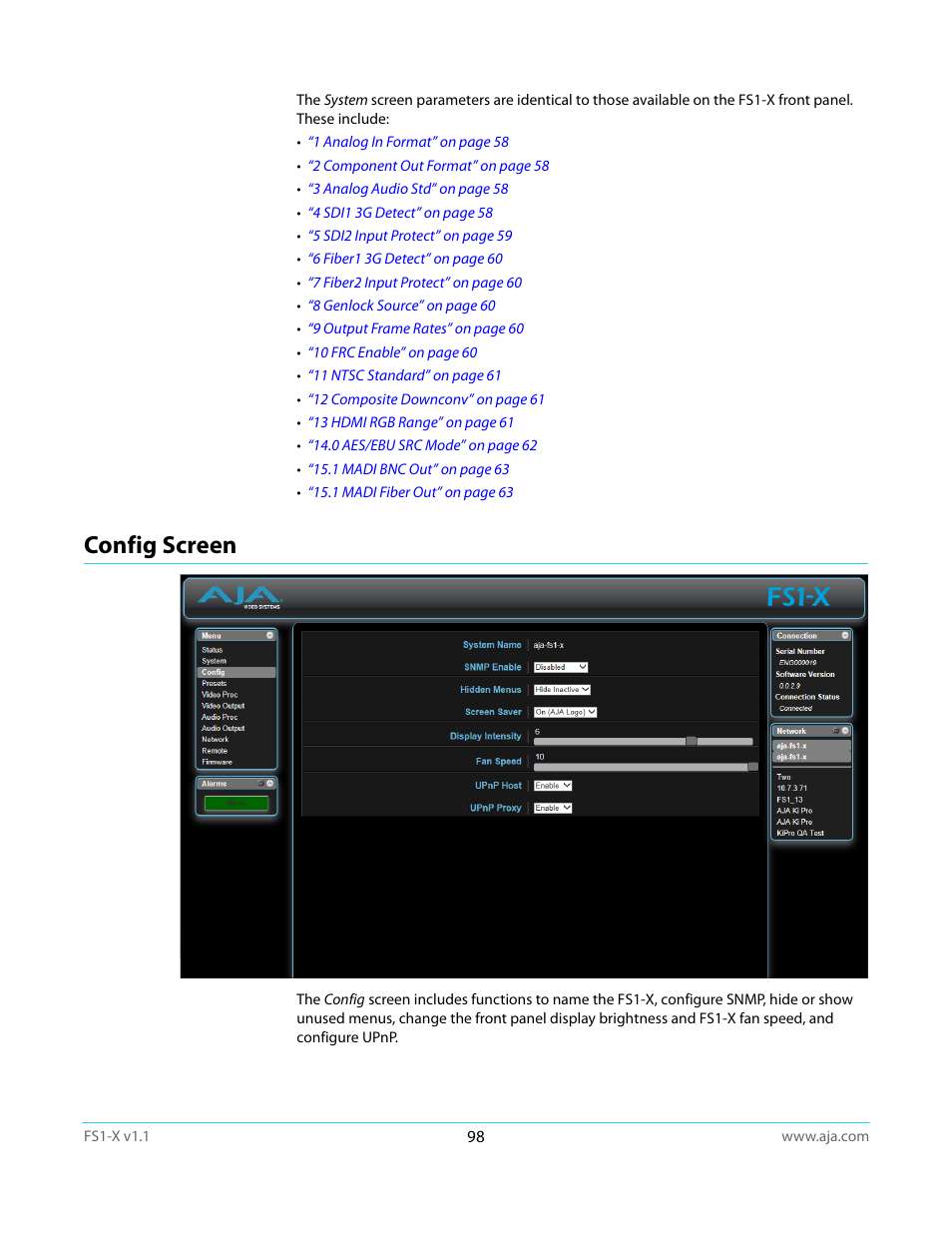 Config screen | AJA FS1-X Manual User Manual | Page 98 / 137
