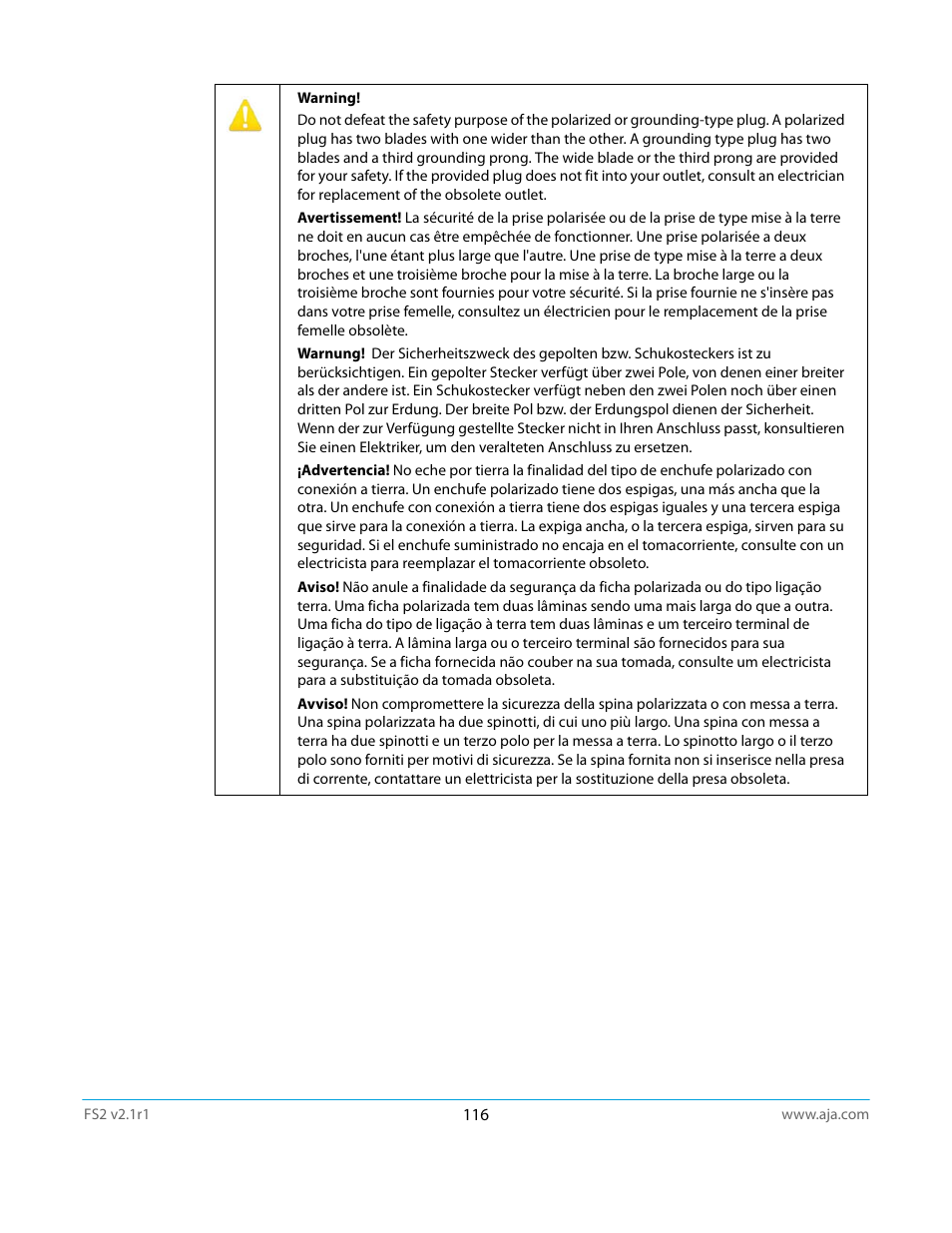 AJA FS2 Manual User Manual | Page 116 / 125