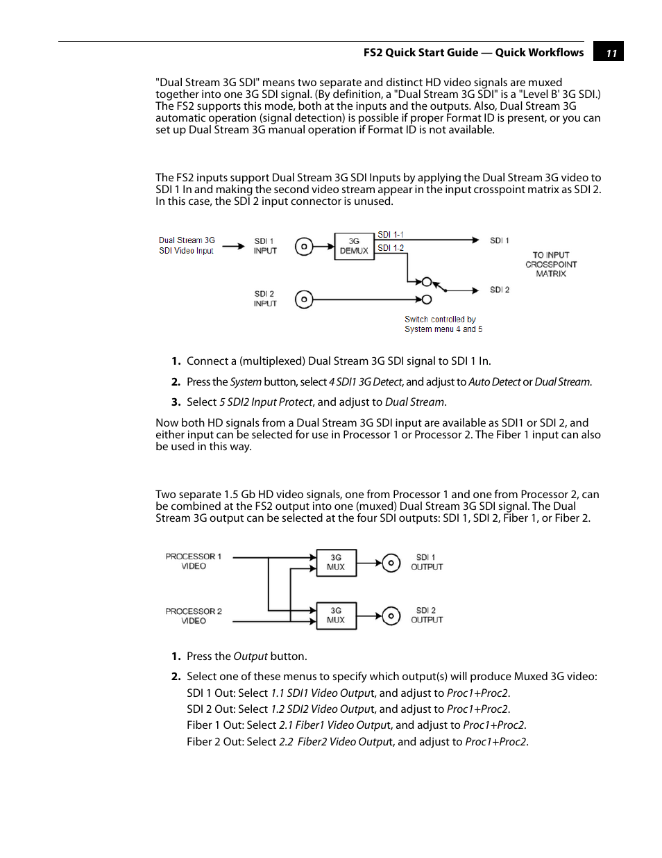 Dual stream 3g input/output | AJA FS2 Quick Start User Manual | Page 11 / 14