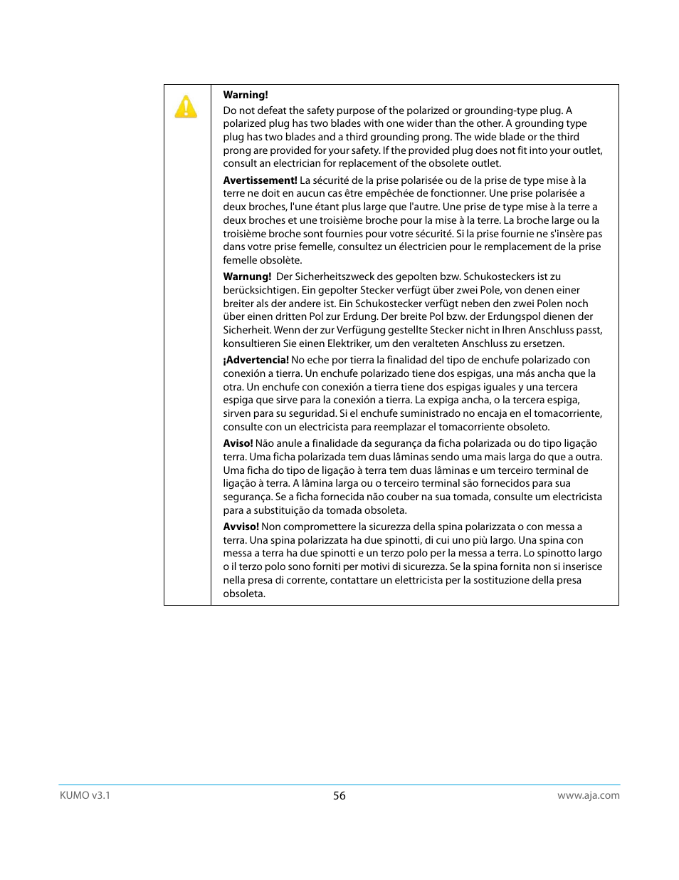 AJA KUMO CP User Manual | Page 56 / 66