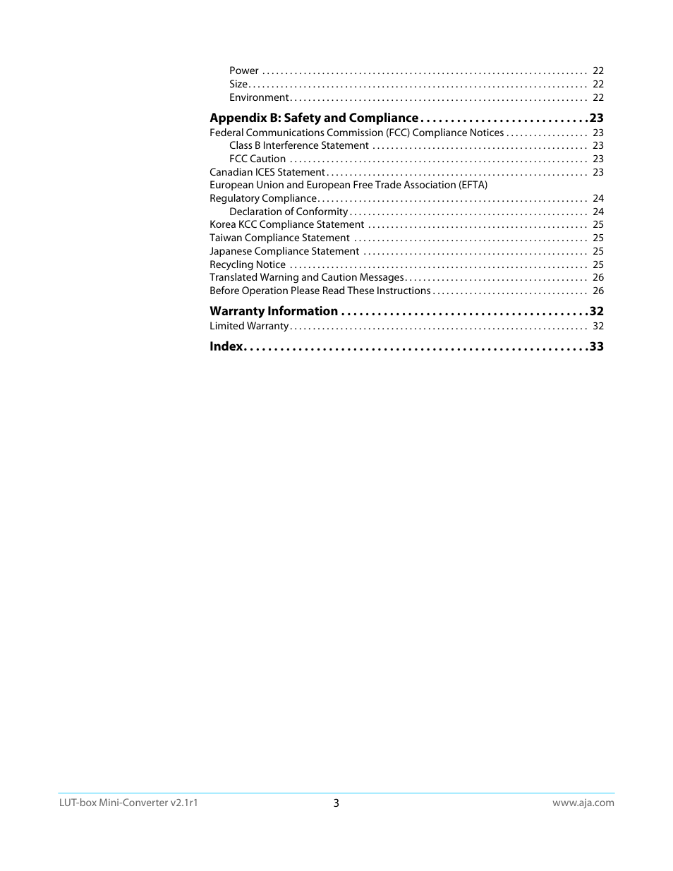 AJA LUT-box User Manual | Page 3 / 34