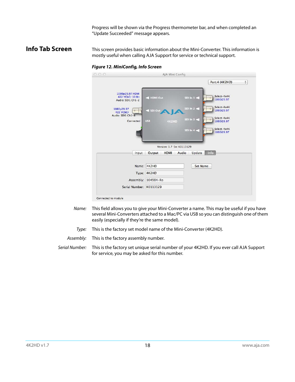 Info tab screen | AJA 4K2HD User Manual | Page 18 / 32