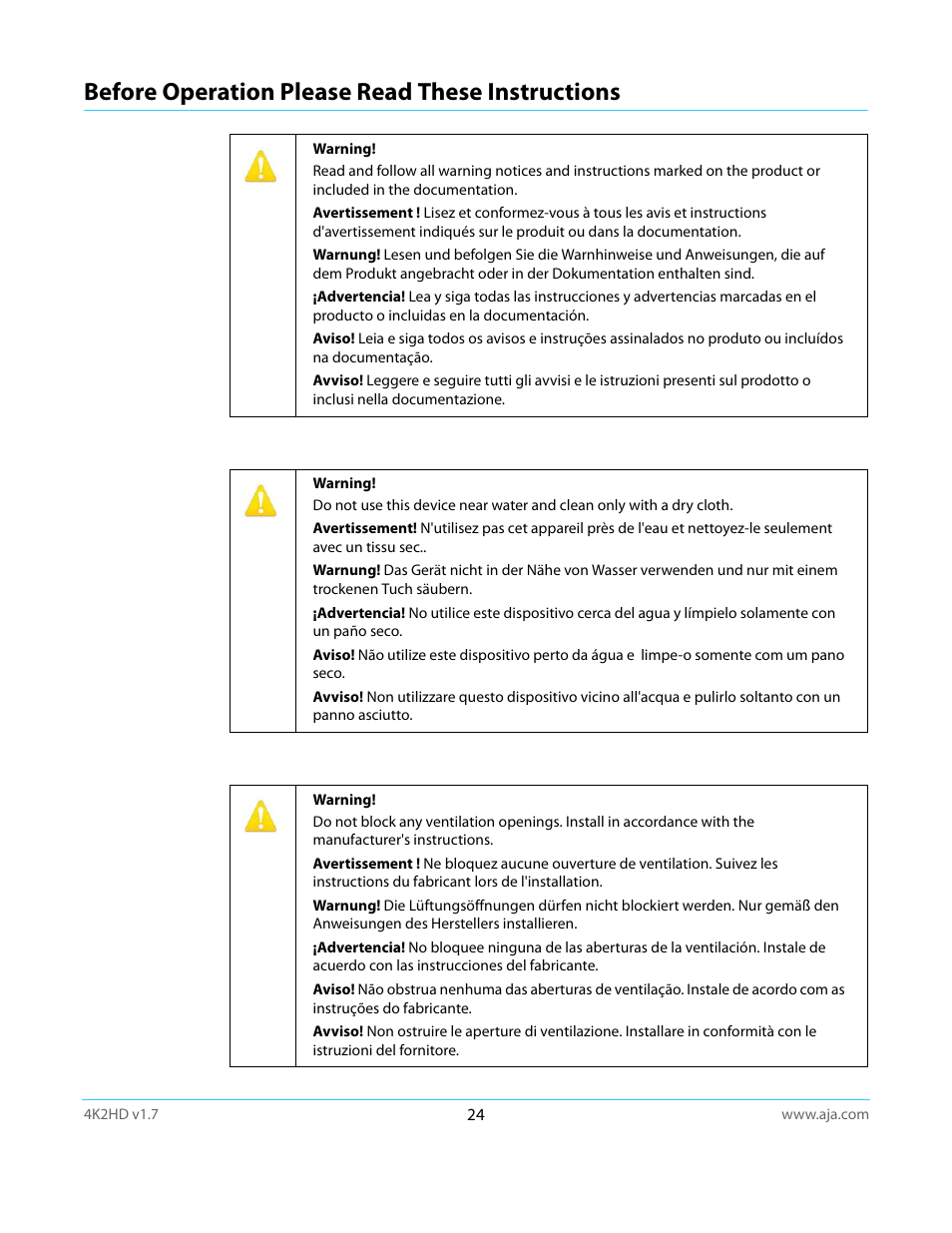 Before operation please read these instructions | AJA 4K2HD User Manual | Page 24 / 32