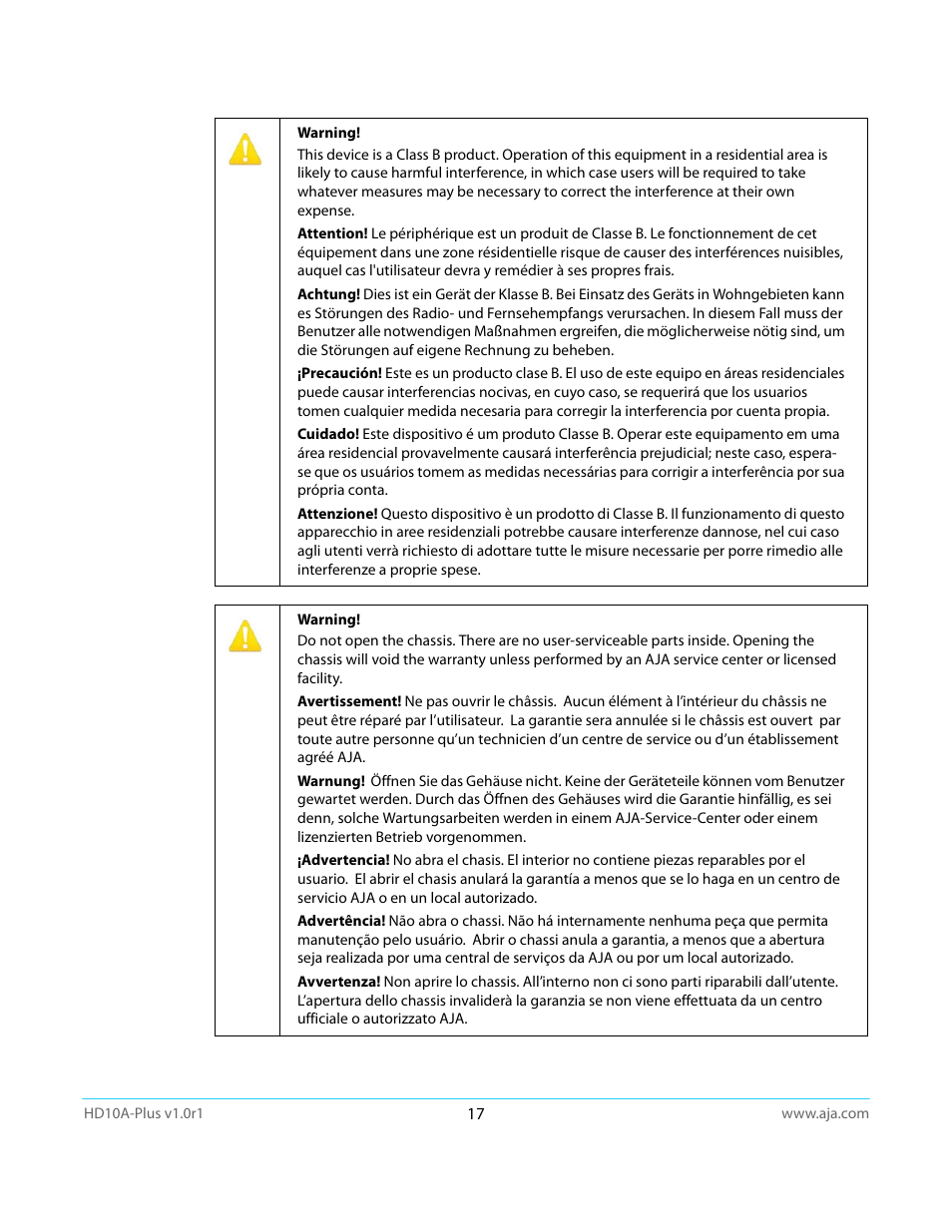 AJA HD10A-Plus User Manual | Page 17 / 18