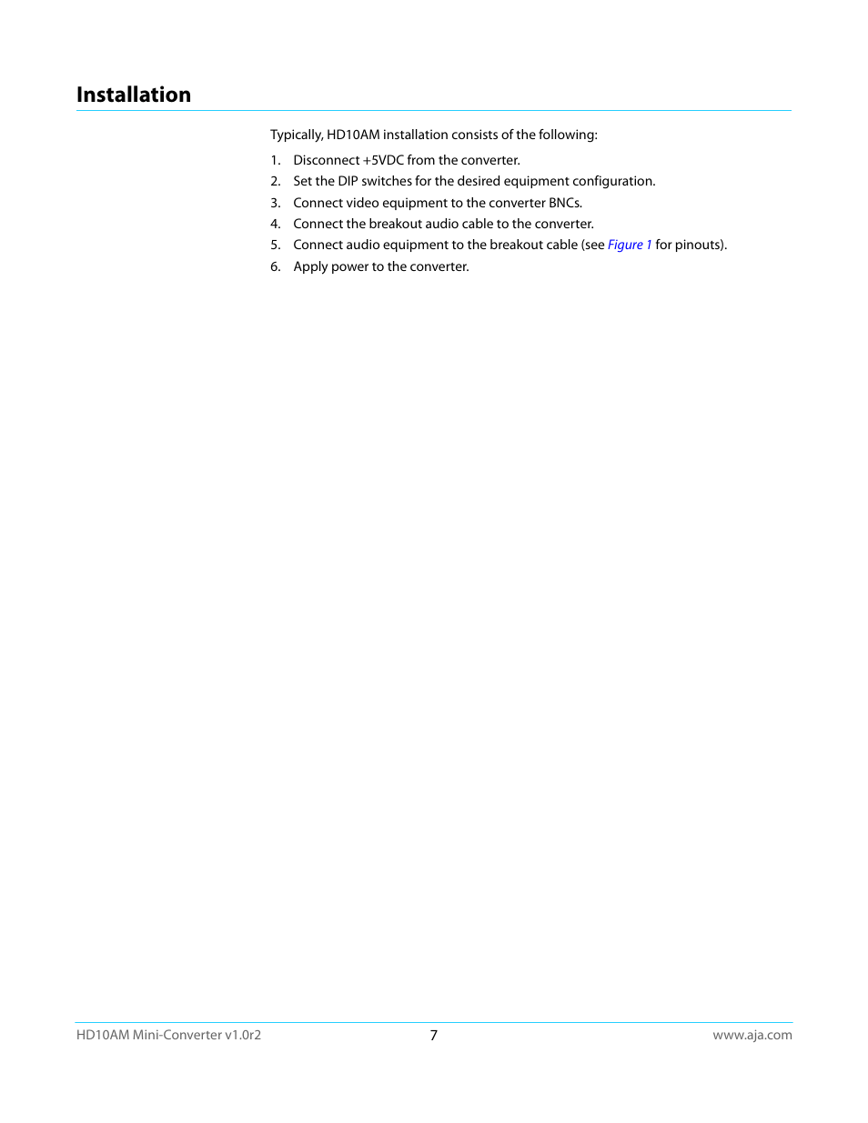 Installation | AJA HD10AM User Manual | Page 7 / 24