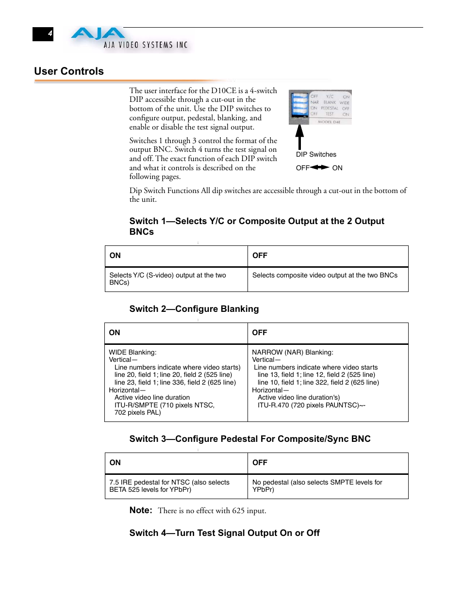 User controls | AJA D4E User Manual | Page 4 / 6