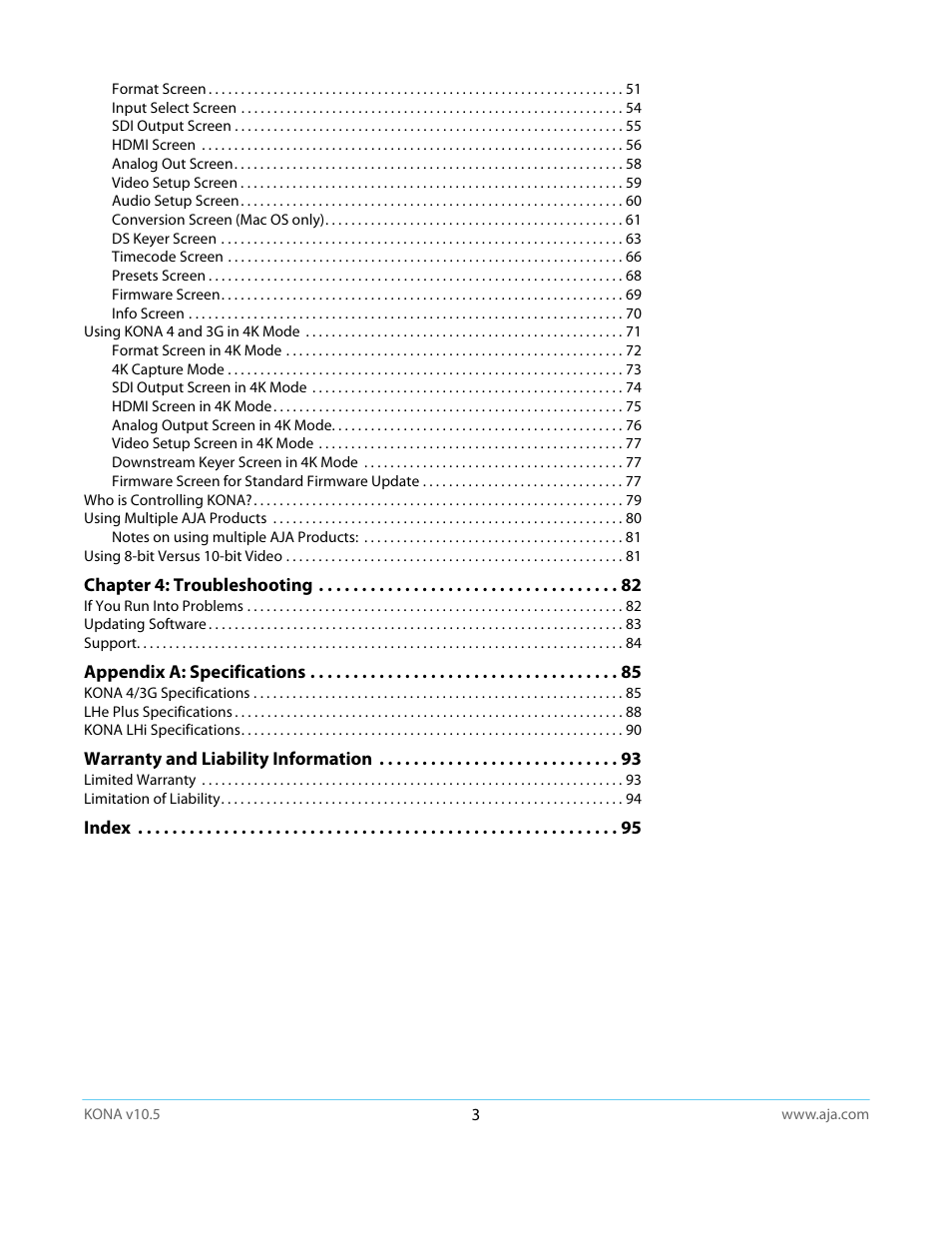 AJA KONA LHi User Manual | Page 3 / 97