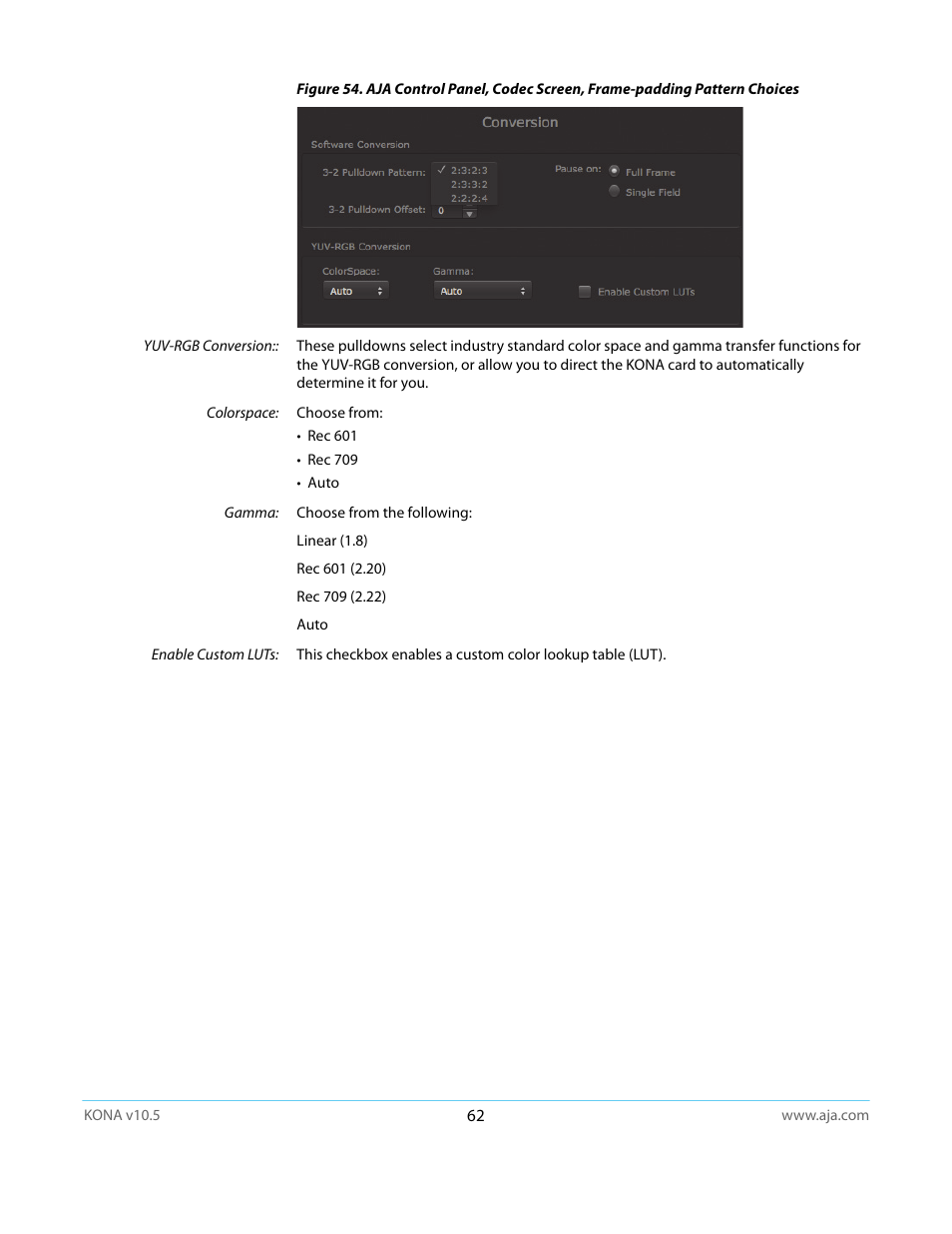 AJA KONA LHi User Manual | Page 62 / 97