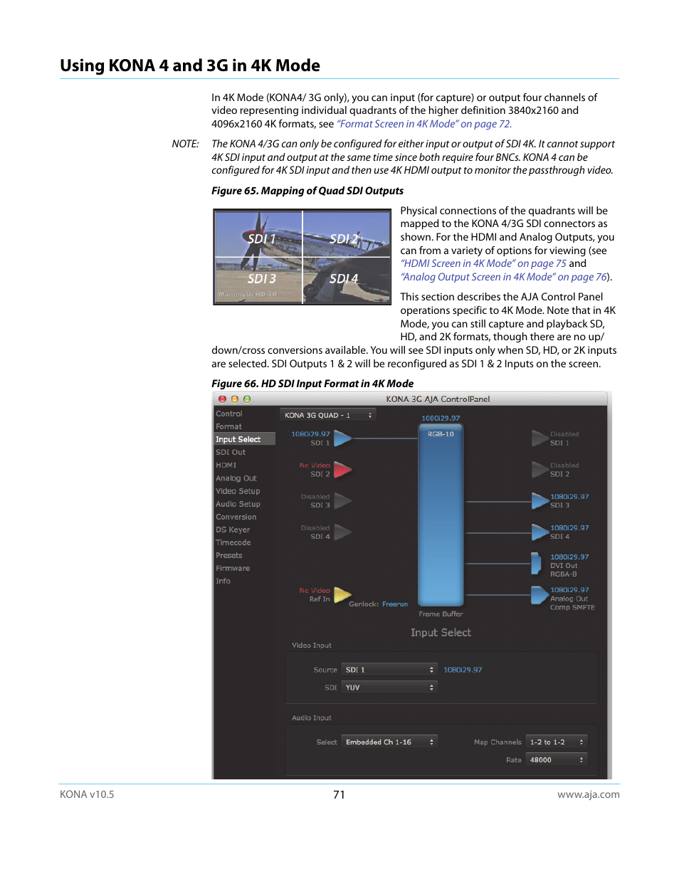 Using kona 4 and 3g in 4k mode | AJA KONA LHi User Manual | Page 71 / 97