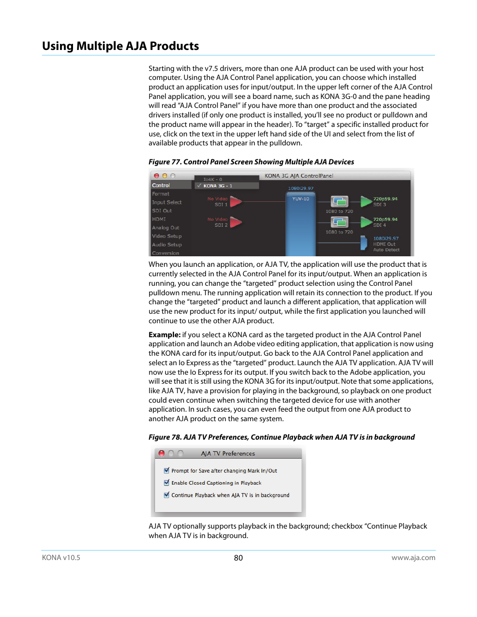 Using multiple aja products | AJA KONA LHi User Manual | Page 80 / 97