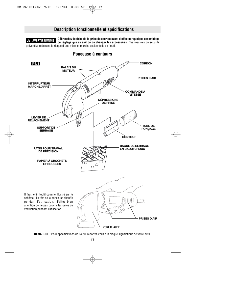 Description fonctionnelle et spécifications, Ponceuse à contours | Bosch 6000 User Manual | Page 17 / 35
