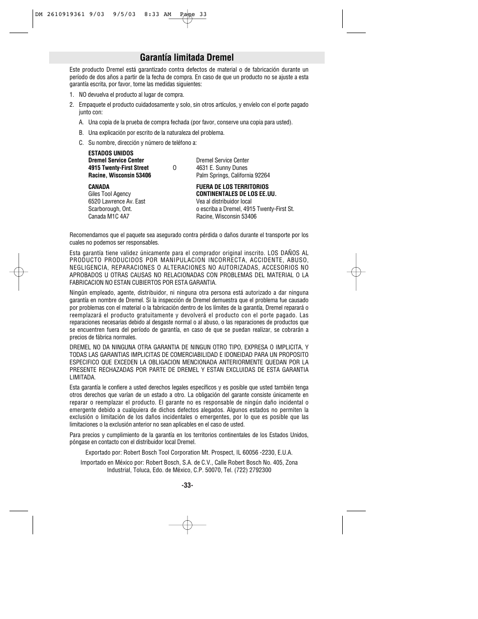 Garantía limitada dremel | Bosch 6000 User Manual | Page 33 / 35