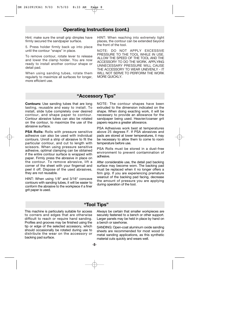 Operating instructions (cont.), Accessory tips” “tool tips | Bosch 6000 User Manual | Page 8 / 35