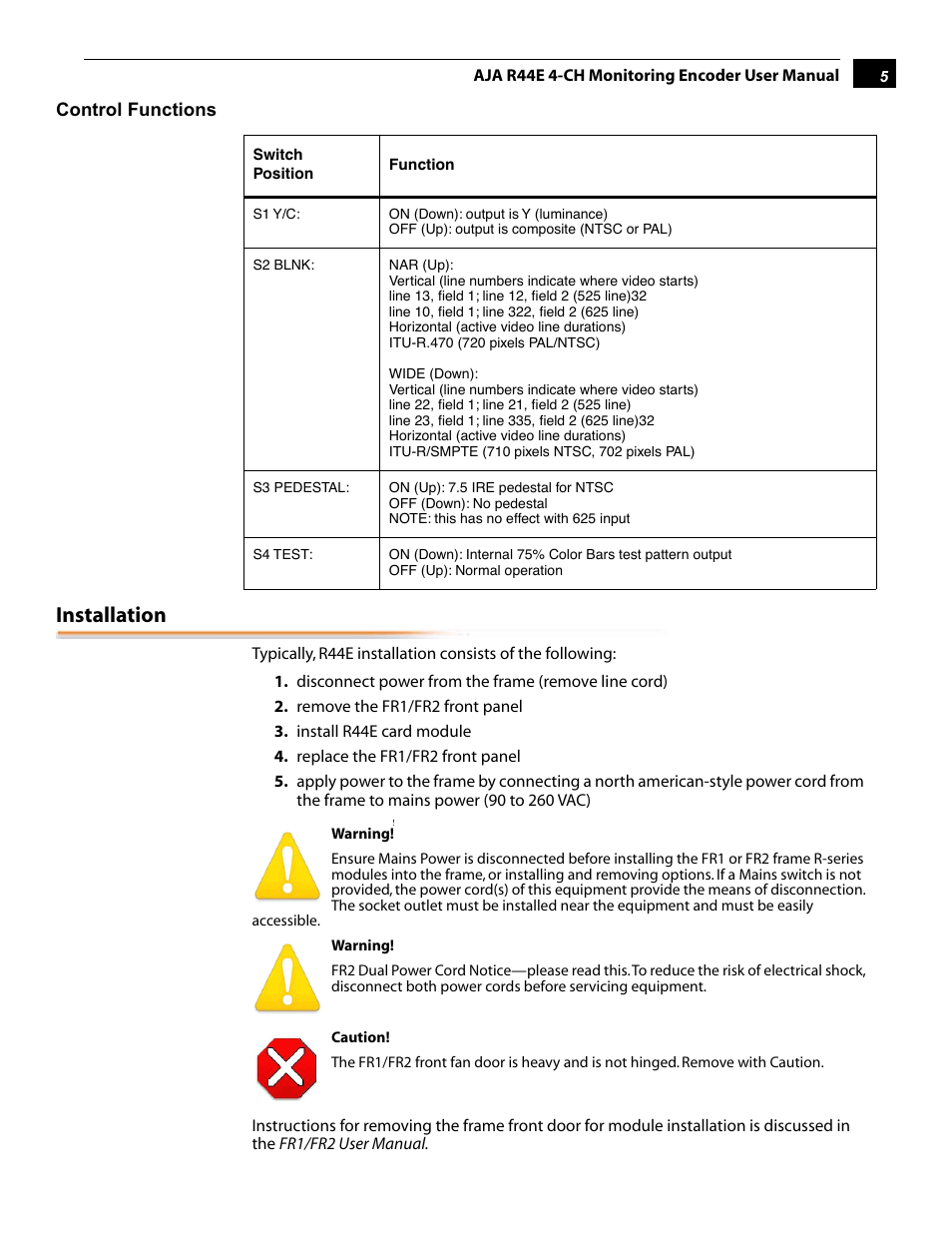 Installation | AJA R44E User Manual | Page 5 / 14