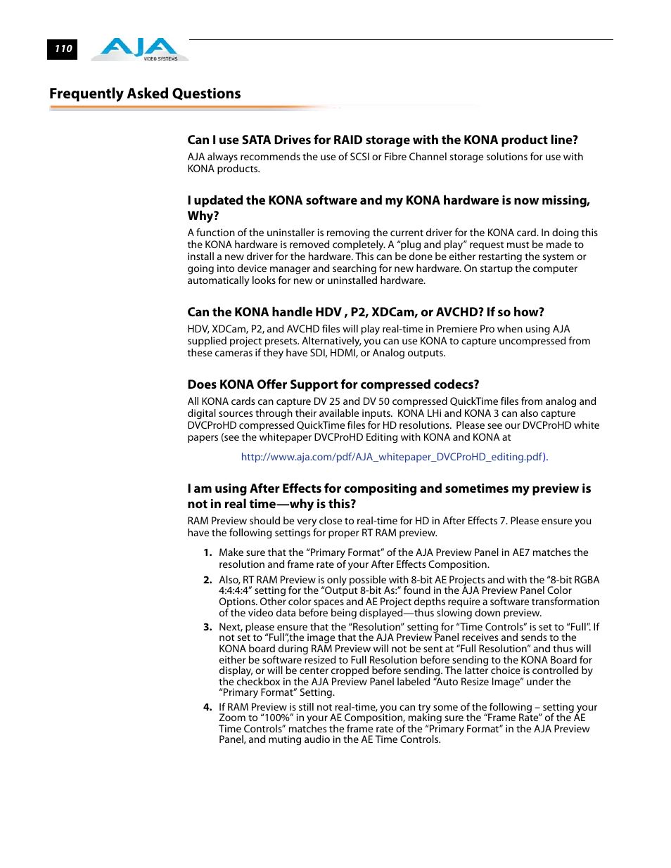 Frequently asked questions | AJA KONA 5.0 User Manual | Page 120 / 128