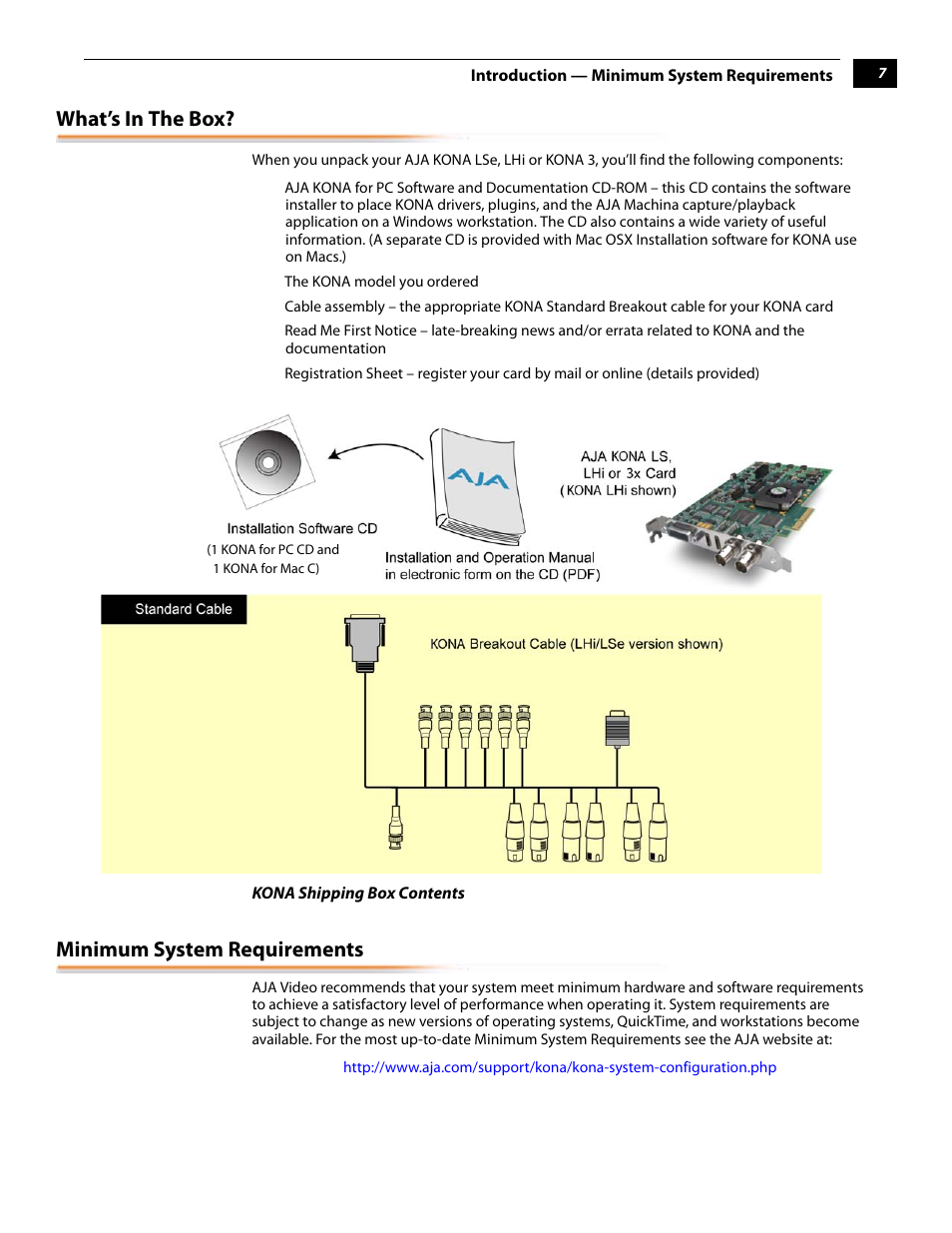 What’s in the box, Minimum system requirements, What’s in the box? minimum system requirements | AJA KONA 5.0 User Manual | Page 17 / 128