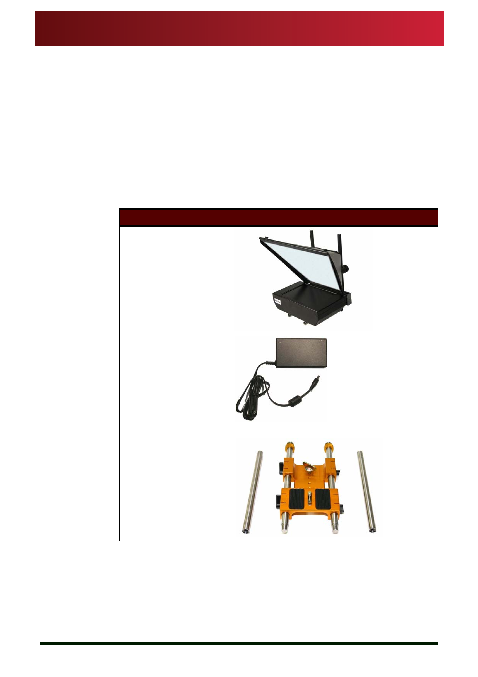 Section 2: msp08 components, Supplied equipment, Msp08 components | Msp08 assembly and installation guide | Autocue MSP08 Master Series Prompter User Manual | Page 9 / 31