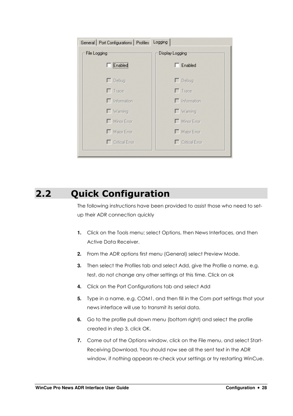 2 quick configuration | Autocue WinCue Pro News ADR 2006 User Manual | Page 28 / 35