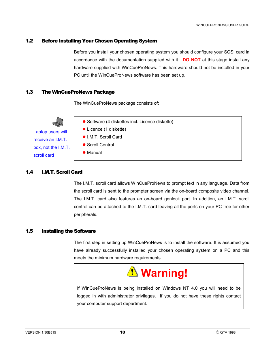 Warning | Autocue WinCue Pro News User Manual | Page 10 / 135