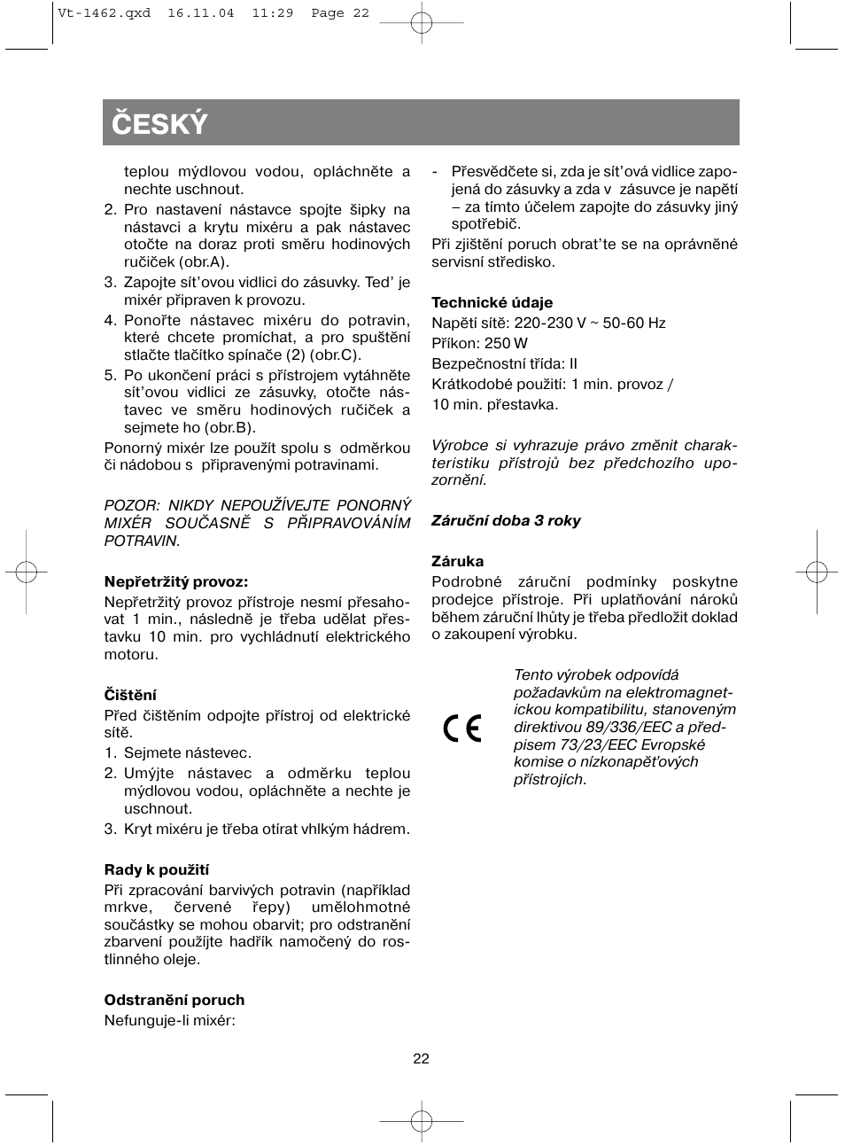 Èeský | Vitek VT-1462 User Manual | Page 25 / 32