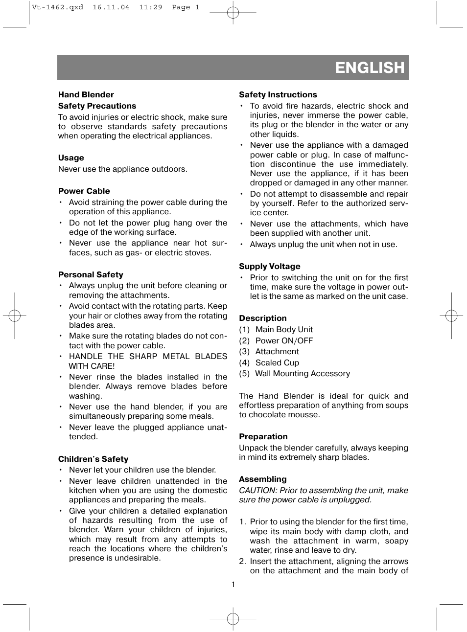 English | Vitek VT-1462 User Manual | Page 4 / 32