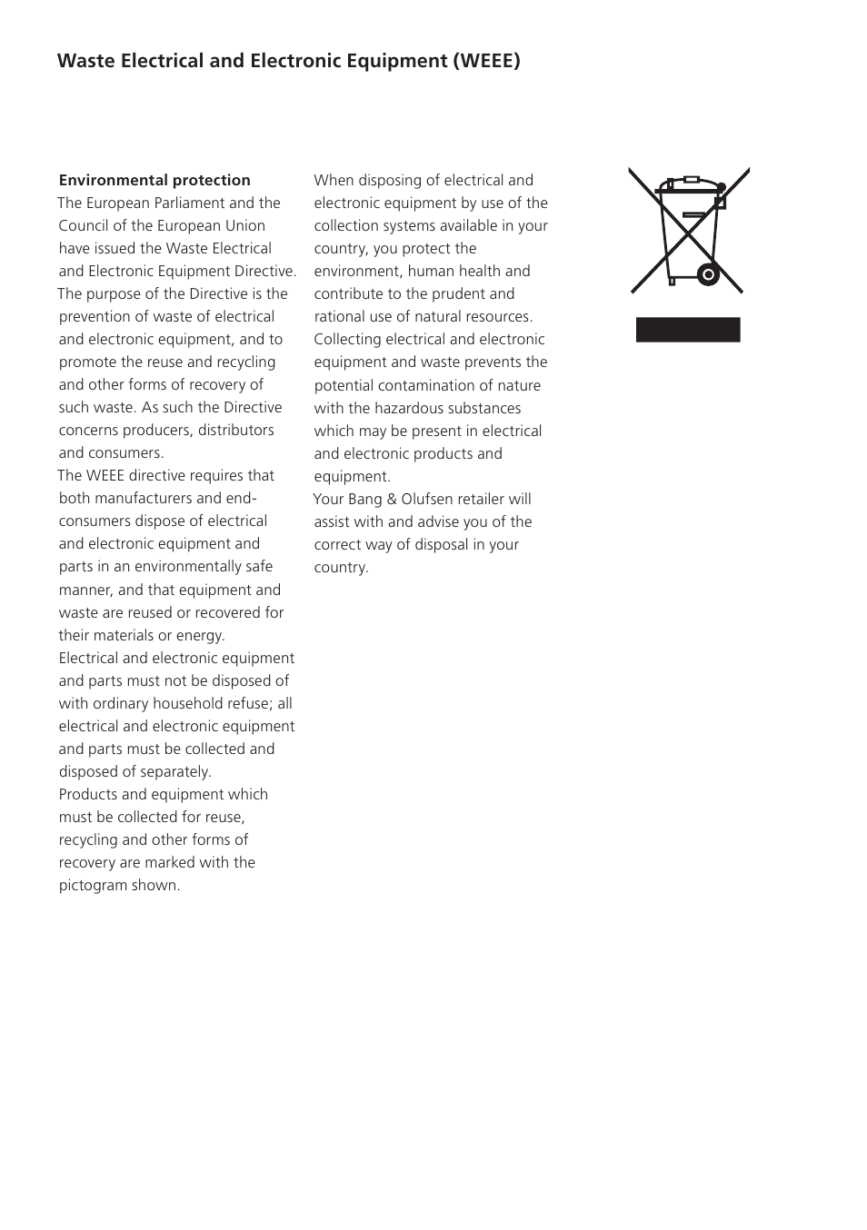 Waste electrical and electronic equipment (weee) | Bang & Olufsen BeoSound 3 - User Guide User Manual | Page 17 / 20
