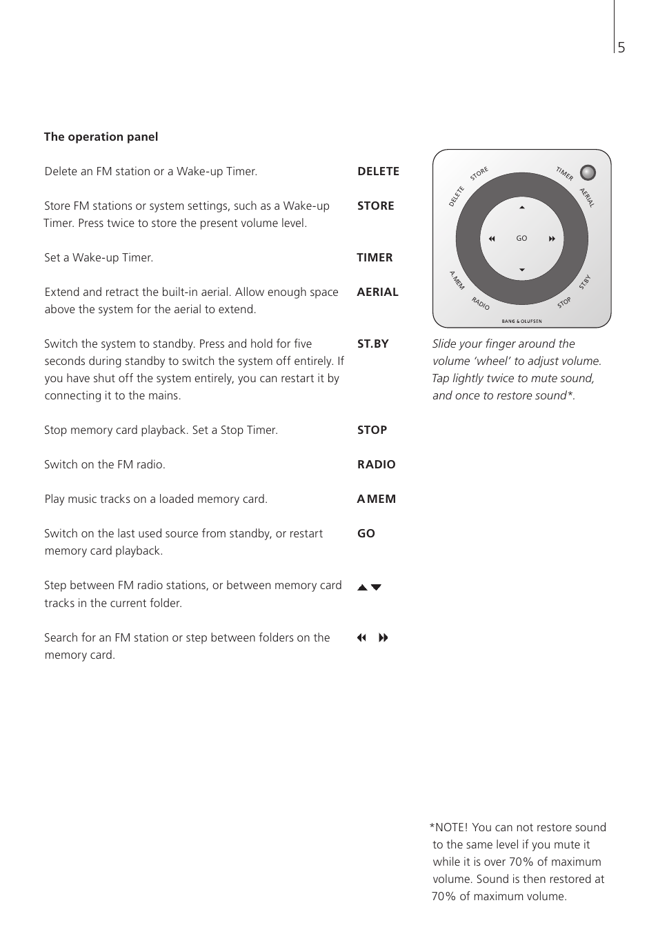 The operation panel | Bang & Olufsen BeoSound 3 - User Guide User Manual | Page 5 / 20