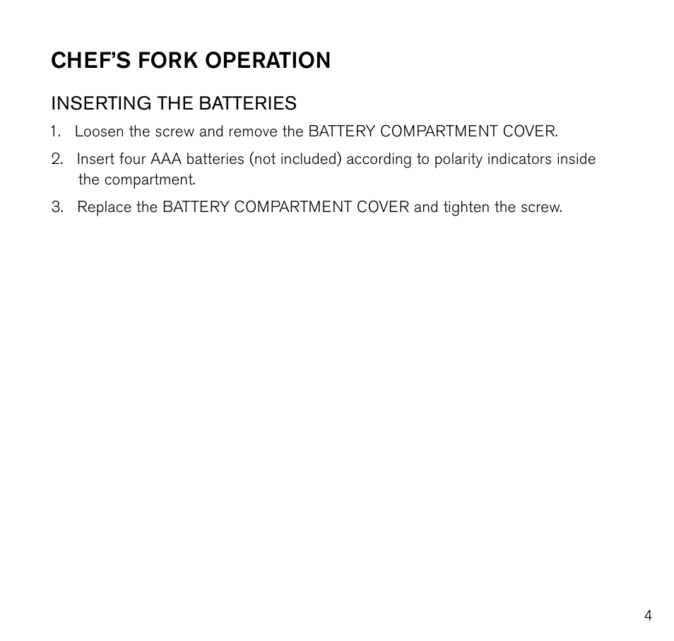 Chef’s fork operation | Brookstone Always Perfect Chefs Fork 798333 User Manual | Page 5 / 11