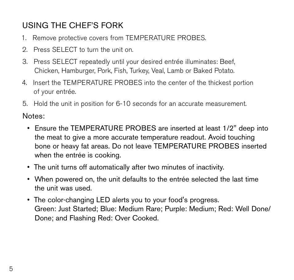 Brookstone Always Perfect Chefs Fork 798333 User Manual | Page 6 / 11