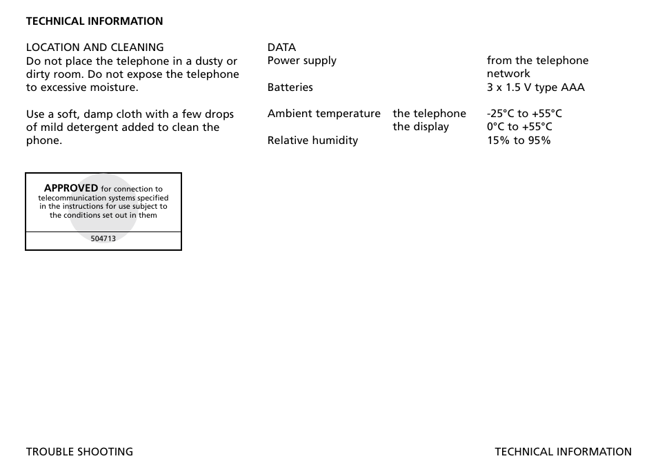 Technical information | Bang & Olufsen BeoCom 2500 - User Guide User Manual | Page 36 / 38