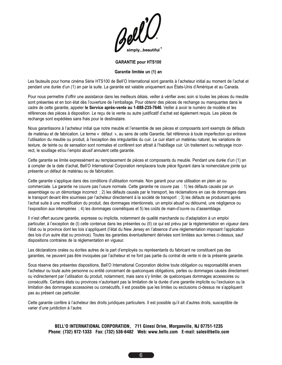 Bell'O HTS100 User Manual | Page 6 / 8