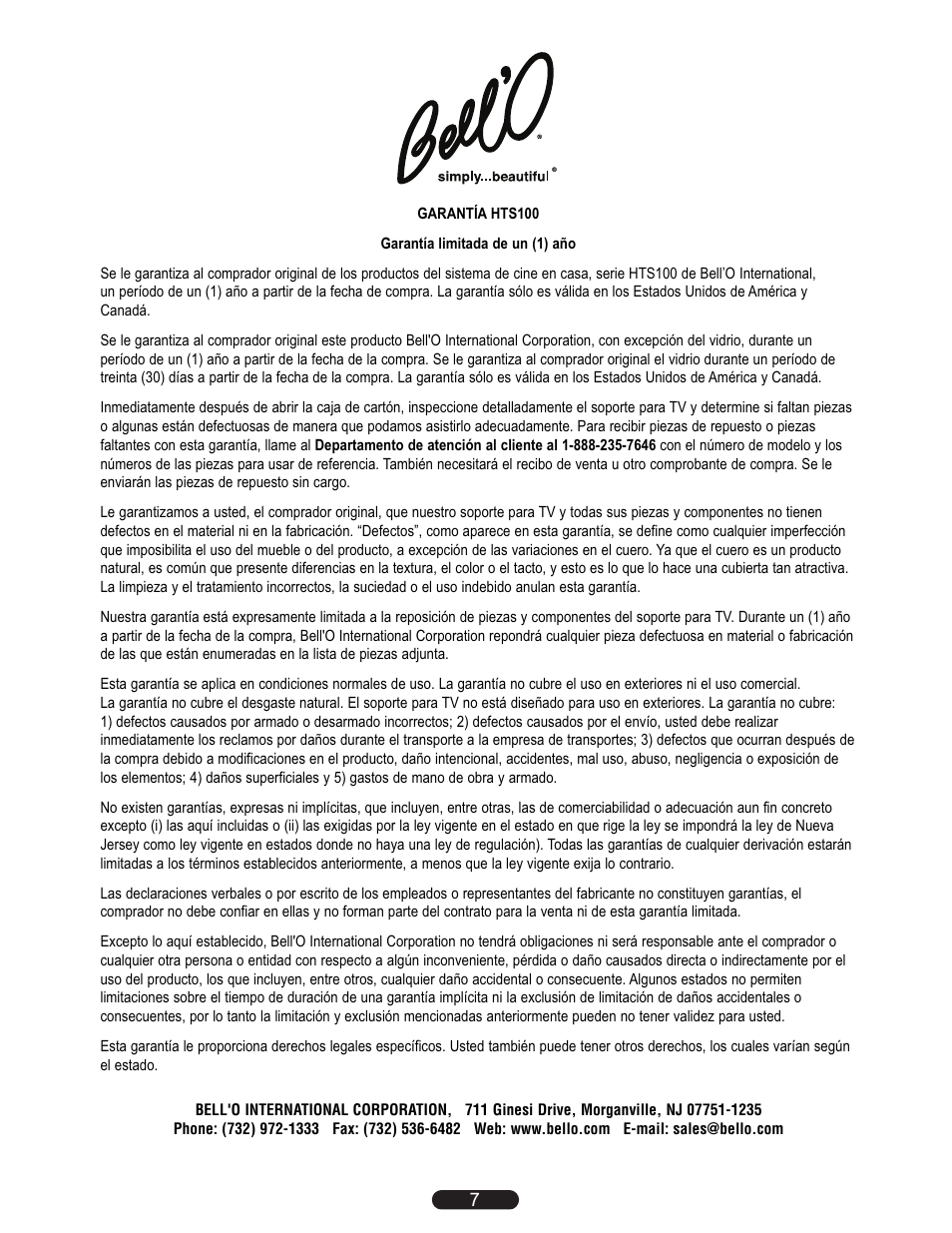 Bell'O HTS100 User Manual | Page 7 / 8
