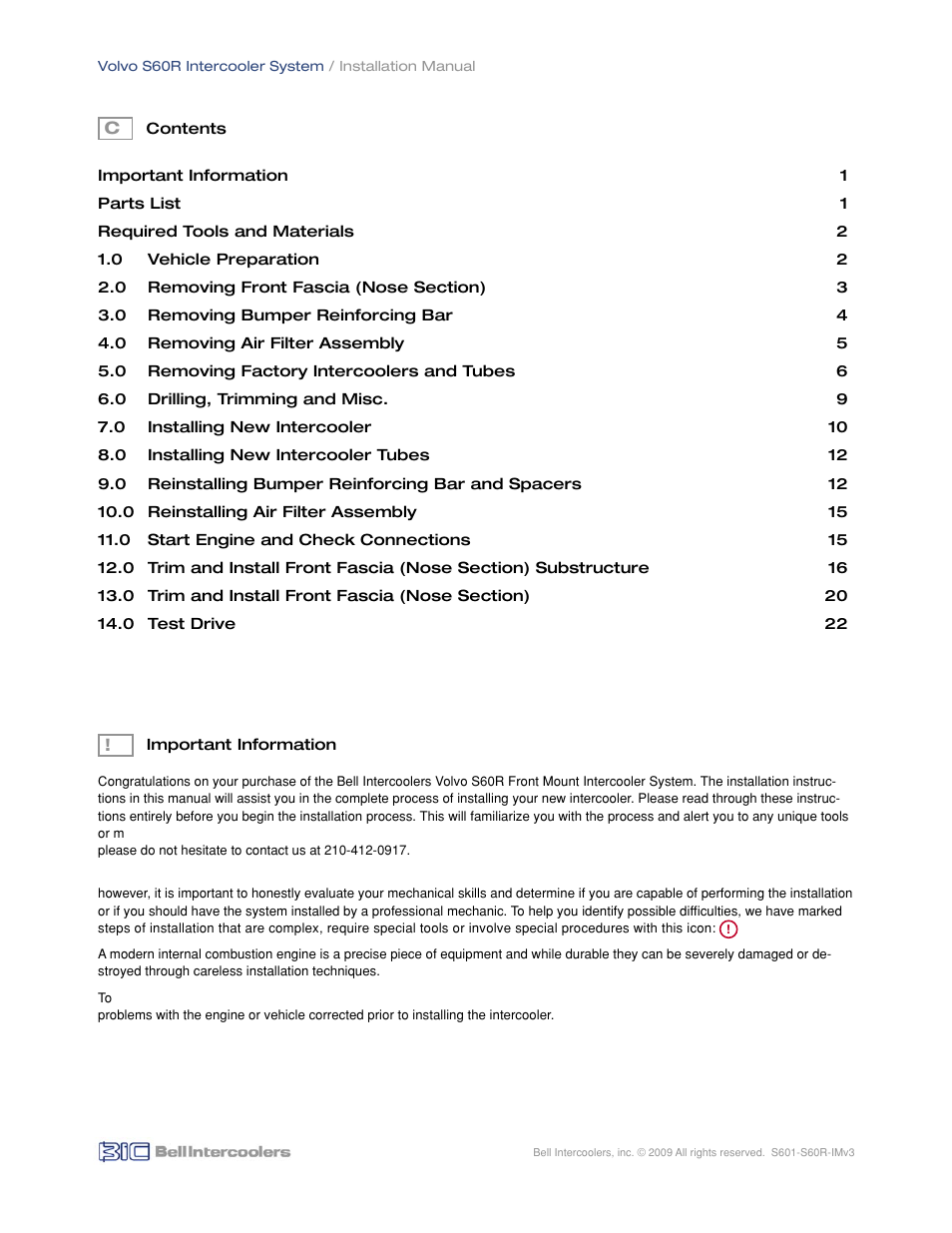 BIC Volvo S60R Front Mount Intercooler System User Manual | Page 2 / 24