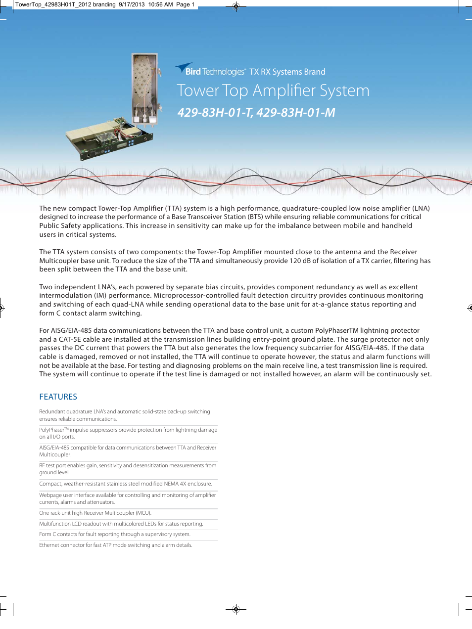 Bird Technologies 429-83H-01 Series-Datasheet User Manual | 2 pages