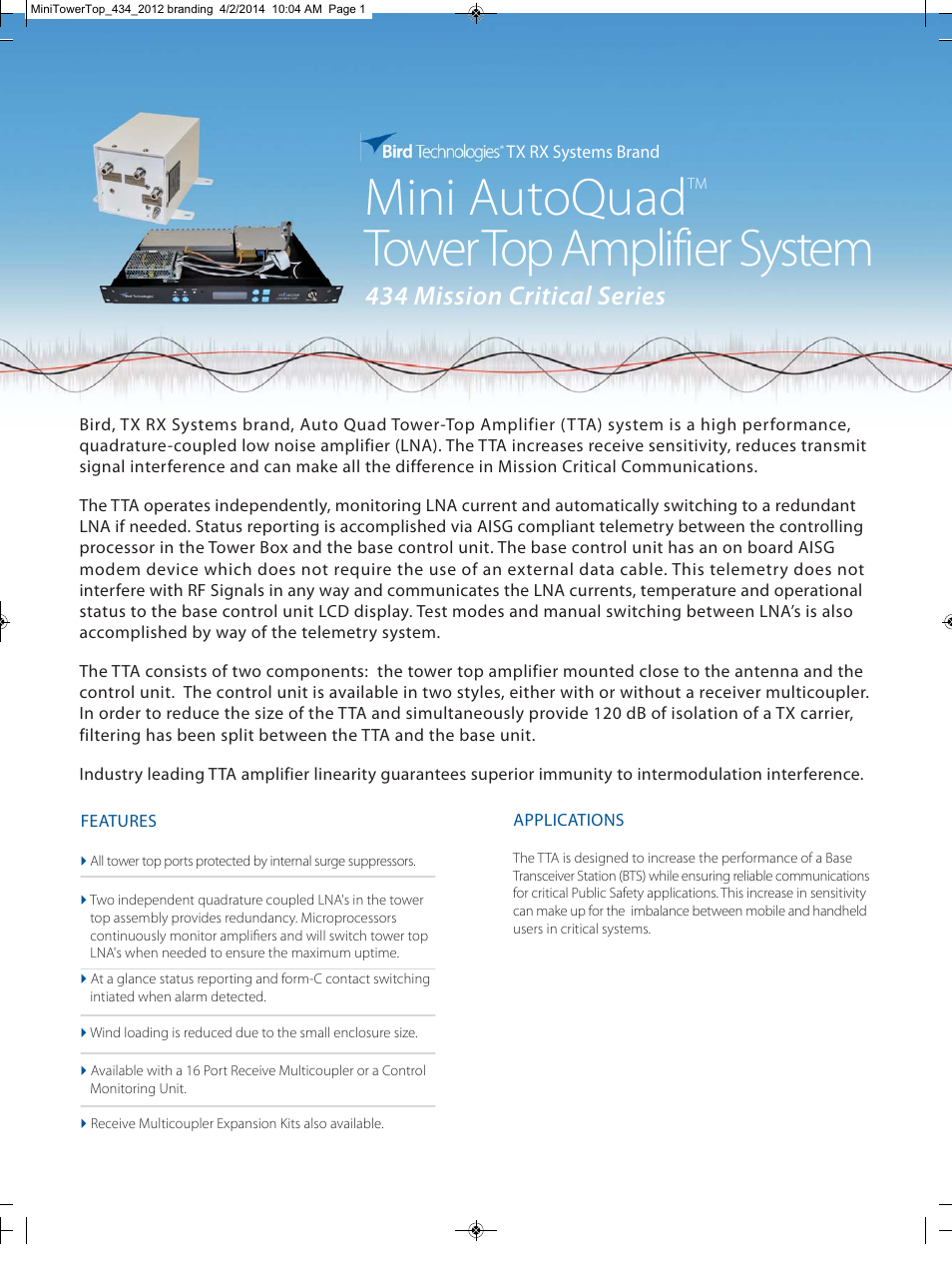 Bird Technologies 434 Series User Manual | 2 pages
