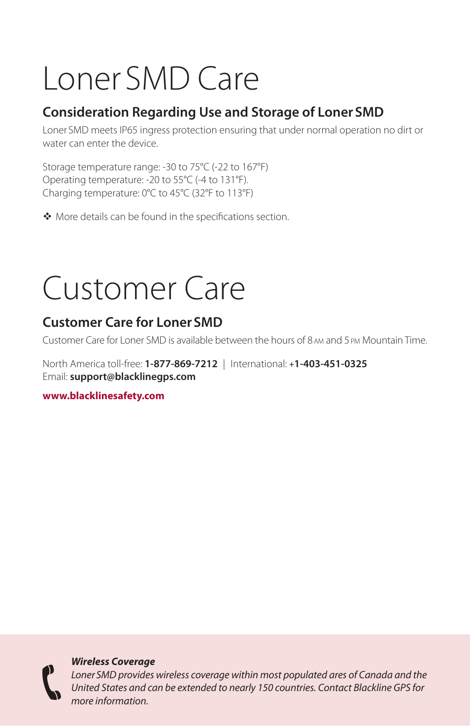 Loner smd care, Customer care | Blackline GPS Loner SMD User Manual | Page 22 / 24