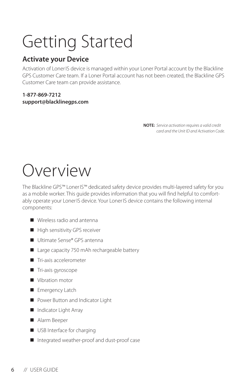 Getting started, Activate your device, Overview | Blackline GPS Loner IS User Manual | Page 8 / 24