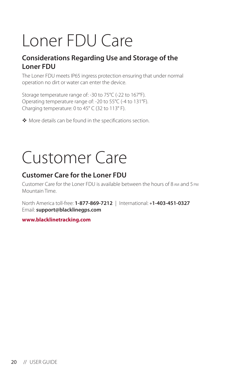 Loner fdu care, Customer care | Blackline GPS Loner FDU User Manual | Page 22 / 24