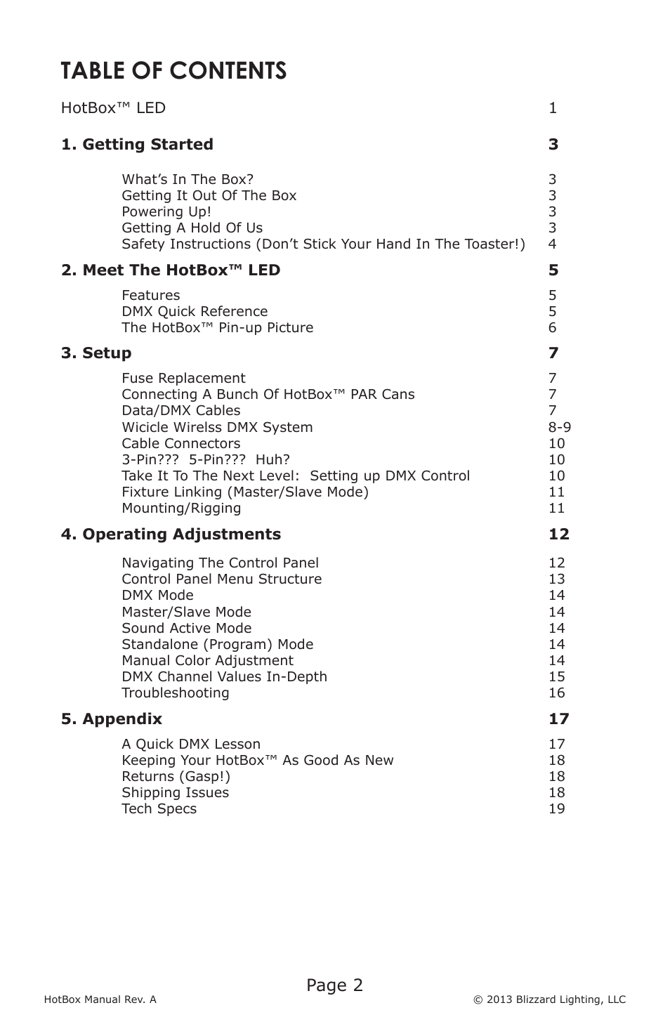 Blizzard Lighting LED HotBox User Manual | Page 2 / 20