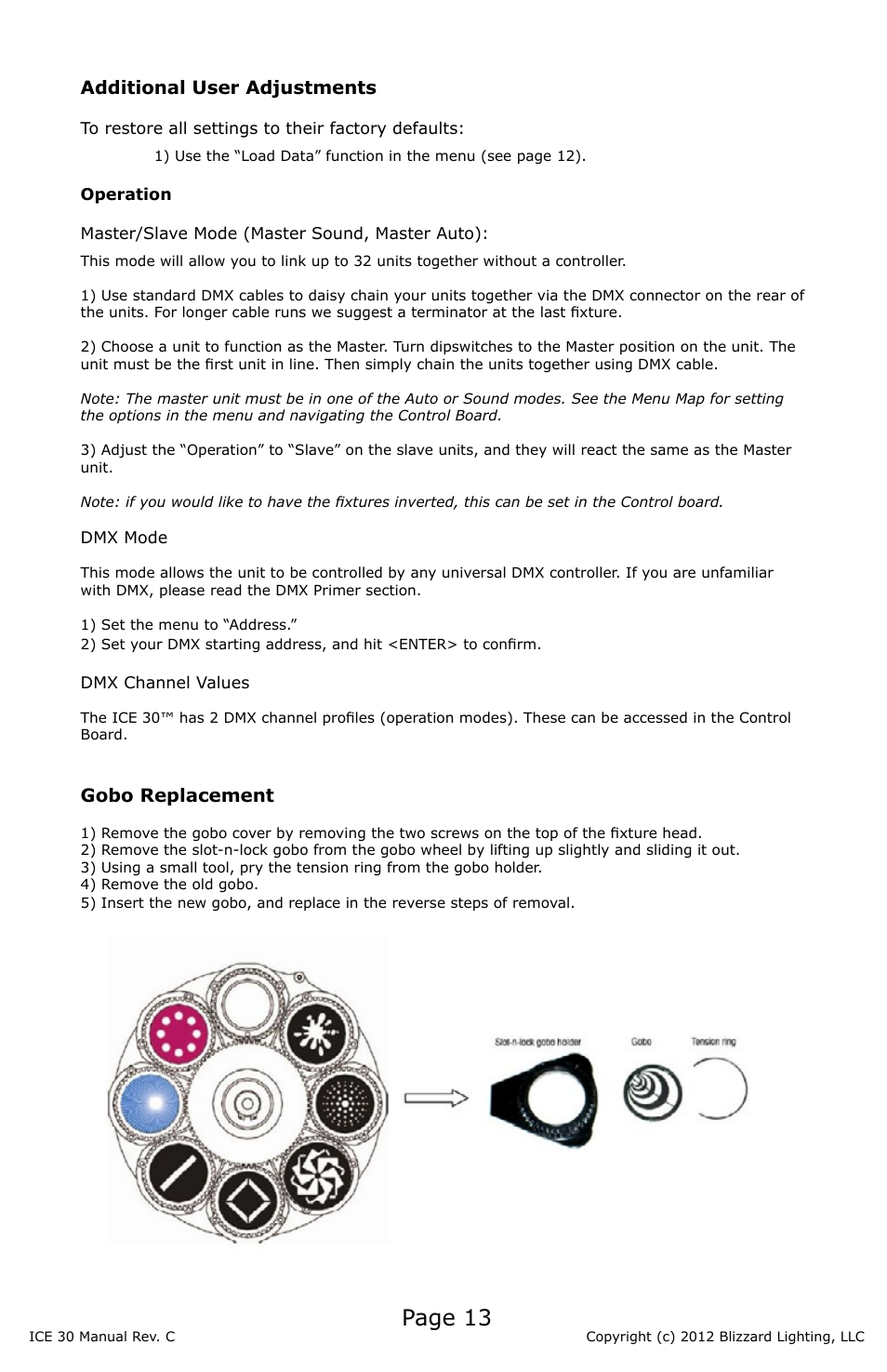Page 13 | Blizzard Lighting ICE 30 30W LED Moving Head Spot(Rev C) User Manual | Page 13 / 20